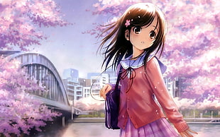 girl wearing red and white school uniform anime