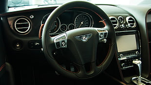 black Bentley vehicle steering wheel, Bentley, car interior, car, vehicle