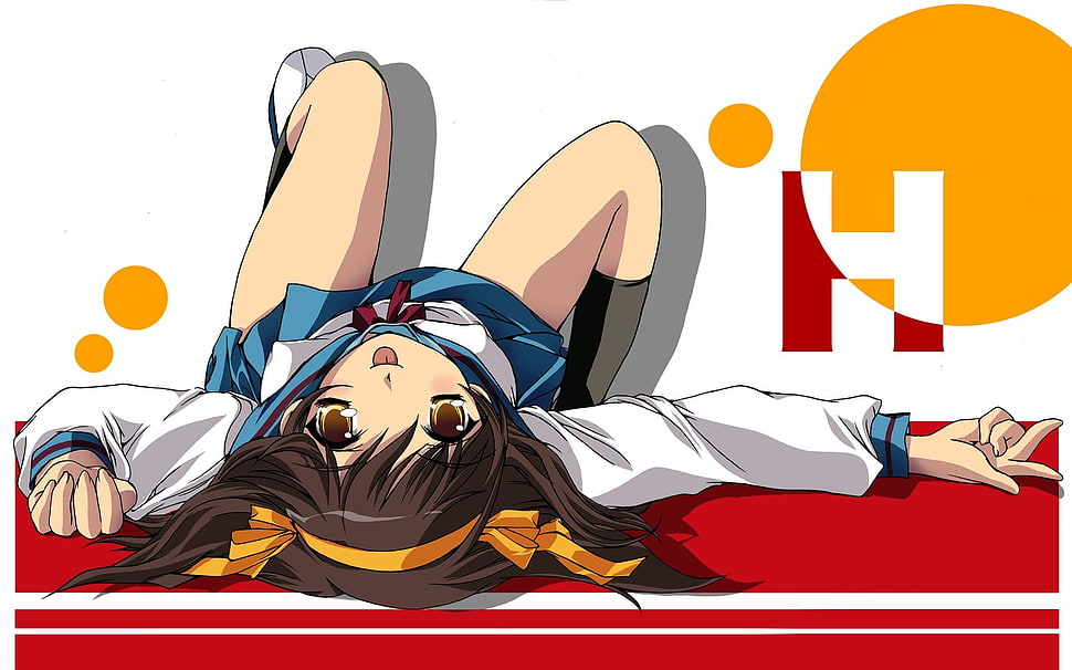 brown-haired female anime character, The Melancholy of Haruhi Suzumiya, Suzumiya Haruhi  HD wallpaper