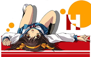 brown-haired female anime character, The Melancholy of Haruhi Suzumiya, Suzumiya Haruhi  HD wallpaper