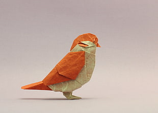 yellow and green bird plush toy, origami, paper, birds, orange