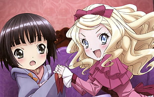 black haired and blonde haired female anime characters
