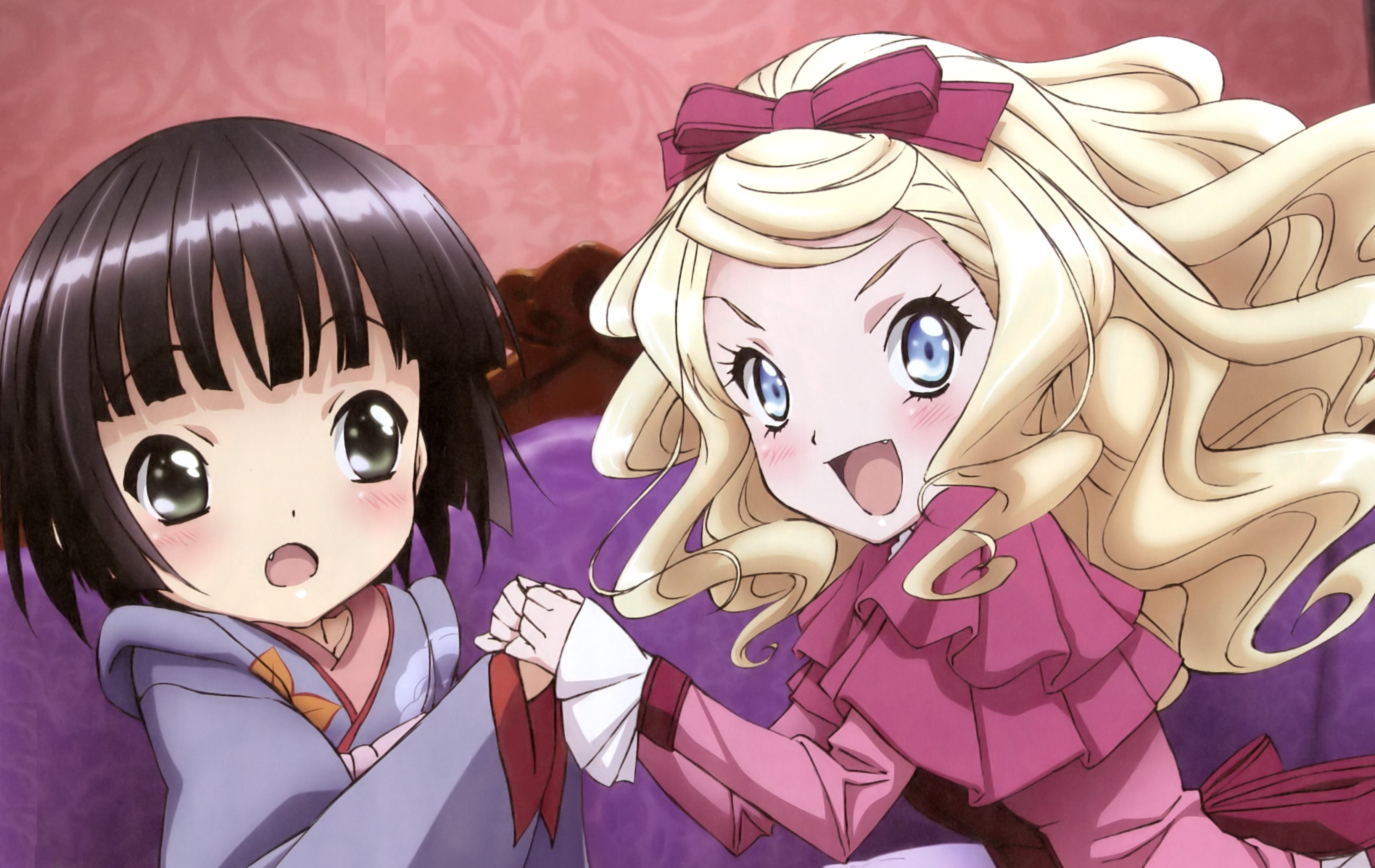 black haired and blonde haired female anime characters