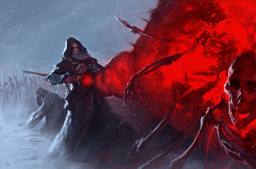 wizard incinerating soldiers graphic wallpaper HD wallpaper