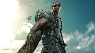 Marvel Falcon digital wallpaper, Captain America: The Winter Soldier, Falcon, Anthony Mackie