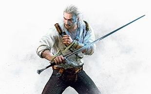 man with sword illustration, The Witcher 3: Wild Hunt