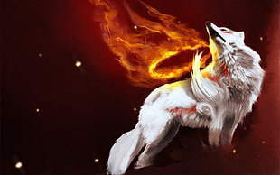 wolf near ring of fire graphics art