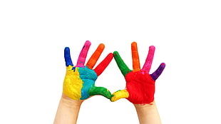 multicolored hand paint, hands, colorful