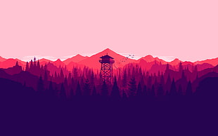 photo of red and black tower near forest poster HD wallpaper