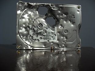 damaged silver HDD, hardware, technology HD wallpaper
