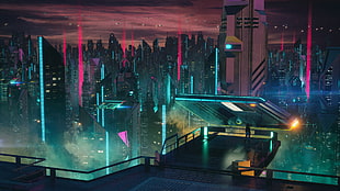 aniamted city skyline HD wallpaper