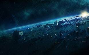 galaxy illustration, space, space art, asteroids, asteroid HD wallpaper