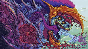 monster illustration, drawing, creature, skin, Hyperbeast HD wallpaper