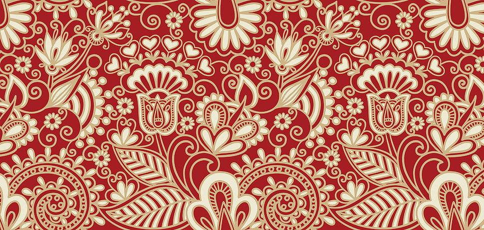 red and brown floral textile HD wallpaper