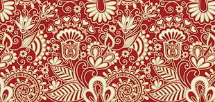 red and brown floral textile
