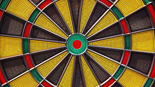 yellow and brown dartboard, sports, darts, circle, symmetry