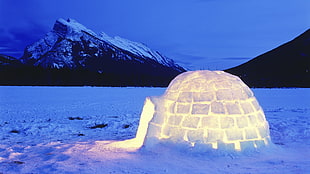 snow igloo, Alberta National Park, lake, igloo, snow HD wallpaper