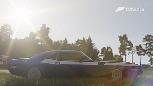 blue and white muscle car, video games, Dodge, Dodge Challenger, Forza Motorsport HD wallpaper
