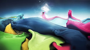 blue and pink cartoon setting illustration HD wallpaper