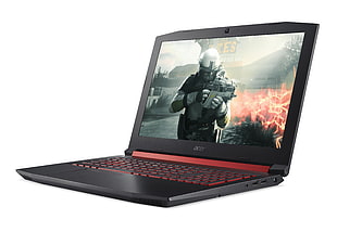 black and red Asus laptop