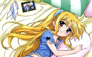 yellow anime girl illustration HD wallpaper