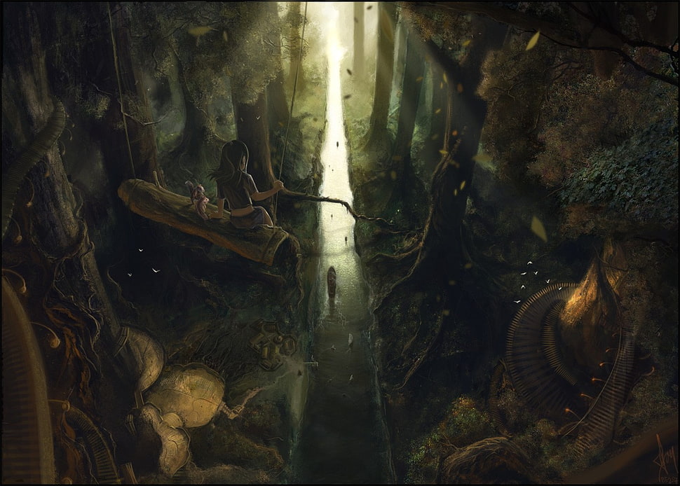 forest, river, artwork, fantasy art HD wallpaper