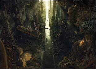 forest, river, artwork, fantasy art HD wallpaper