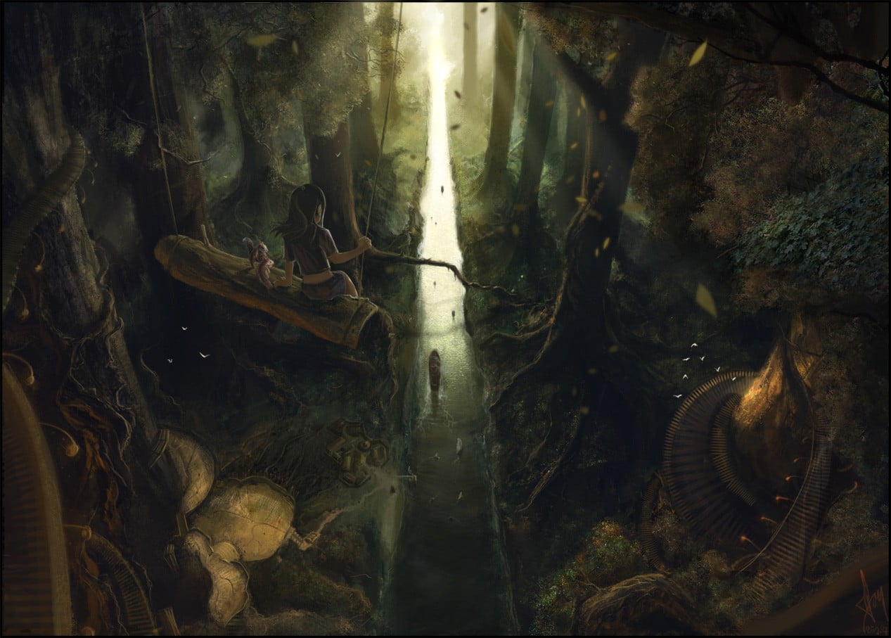 forest, river, artwork, fantasy art