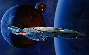 brown and black wooden handle knife, Star Trek, USS Enterprise (spaceship), space, planet
