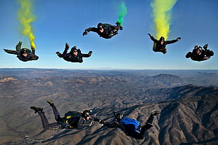 seven person air gliding during daytime HD wallpaper