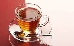 clear glass tea cup and saucer HD wallpaper