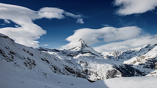 snow covered mountains, nature, mountains, clouds, snow