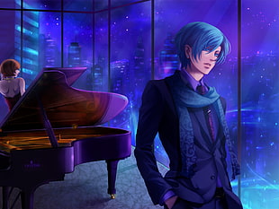manga character near piano illustration HD wallpaper