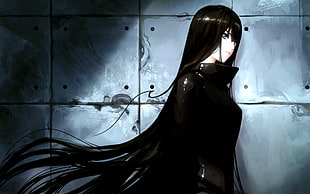 black haired female anime character wallpaper, original characters, black, dark