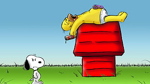 Snoopy and Homer Simpson clip-art, The Simpsons, Snoopy, Homer Simpson, cartoon HD wallpaper