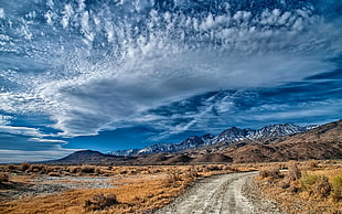 railroad during daytime wallpaper, landscape, sky, road, clouds