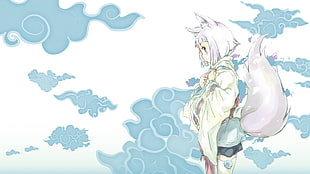 white haired animated female character, Tokyo Ravens, clouds, blue