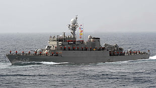 gray ship, warship, Pohang-class corvette, Gyeongju, military HD wallpaper