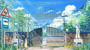 arched gray Cobehok gate, ArseniXC, Everlasting Summer, gates, school HD wallpaper