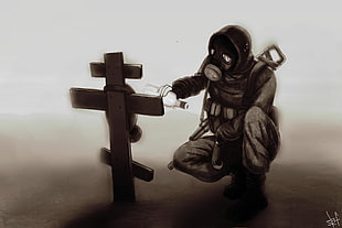 soldier wearing gas mask digital wallpaper, gas masks, S.T.A.L.K.E.R., apocalyptic HD wallpaper