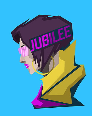 Jubilee illustration, Marvel Heroes, Jubilee, blue background, Marvel Comics