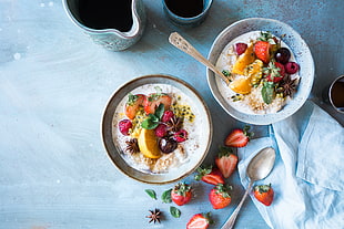two oats with fruits, photography, food