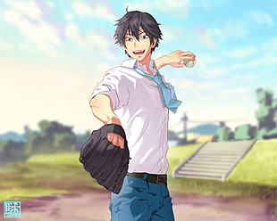 man wearing dress shirt playing baseball illustration HD wallpaper