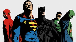 The Flash, Superman, Batman, Green Lantern, and Martian Manhunter illustration