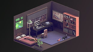 black furniture bedroom set, voxels, room