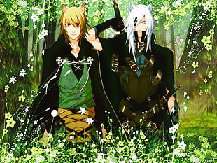 two male anime characters with sword in forest, anime, Lamento: Beyond the Void HD wallpaper