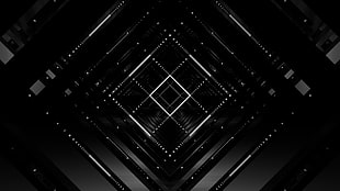 black and gray laptop computer, digital art, monochrome, square