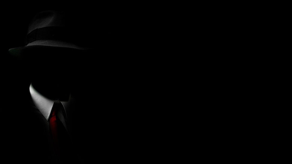black and white crew-neck shirt, hat, tie HD wallpaper