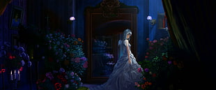 female character wearing dress, flowers, dress, night, Suigintou