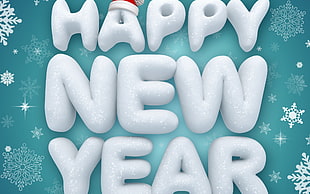 white and blue Happy New Year graphic art, Christmas, New Year, holiday